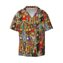 (Saints, All Saints, Catholic Saints_9276) Men's Hawaiian Shirts Cuban Collar Vintage Bowling Short Sleeve Button Down Beach Shirt Casual Summer Vacation Wear Retro Tee
