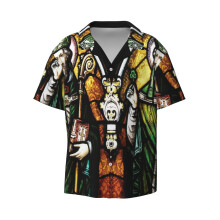 (Saint Patrick Christian Church Glass Celtic Pattern Decoration Ireland Vintage Medieval Irish HD Hig) Men's Hawaiian Shirts Cuban Collar Vintage Bowling Short Sleeve Button Down Beach Shirt Casual Summer Vacation Wear Retro Tee