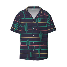 (Saguaro Sunrise_8982) Men's Hawaiian Shirts Cuban Collar Vintage Bowling Short Sleeve Button Down Beach Shirt Casual Summer Vacation Wear Retro Tee