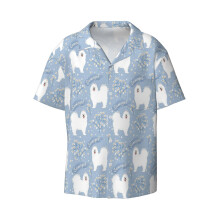 (Samoyed Dog In Winter Snowy Garden_10714) Men's Hawaiian Shirts Cuban Collar Vintage Bowling Short Sleeve Button Down Beach Shirt Casual Summer Vacation Wear Retro Tee