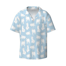 (Samoyed Print_10042) Men's Hawaiian Shirts Cuban Collar Vintage Bowling Short Sleeve Button Down Beach Shirt Casual Summer Vacation Wear Retro Tee