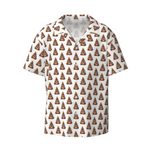 (Poo Emoji_11712) Men's Hawaiian Shirts Cuban Collar Vintage Bowling Short Sleeve Button Down Beach Shirt Casual Summer Vacation Wear Retro Tee