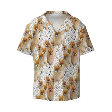 (Pomeranian Pattern_9905) Men's Hawaiian Shirts Cuban Collar Vintage Bowling Short Sleeve Button Down Beach Shirt Casual Summer Vacation Wear Retro Tee