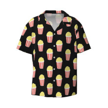 (Popcorn_8169) Men's Hawaiian Shirts Cuban Collar Vintage Bowling Short Sleeve Button Down Beach Shirt Casual Summer Vacation Wear Retro Tee