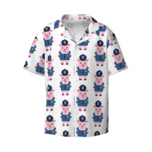 (Policeman Pig Police Cop Sau_5736) Men's Hawaiian Shirts Cuban Collar Vintage Bowling Short Sleeve Button Down Beach Shirt Casual Summer Vacation Wear Retro Tee