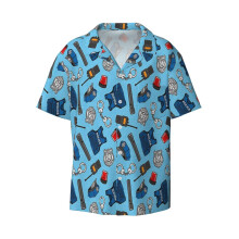 (Police Gear - Blue_5839) Men's Hawaiian Shirts Cuban Collar Vintage Bowling Short Sleeve Button Down Beach Shirt Casual Summer Vacation Wear Retro Tee
