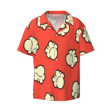 (Popcorn Pattern_10317) Men's Hawaiian Shirts Cuban Collar Vintage Bowling Short Sleeve Button Down Beach Shirt Casual Summer Vacation Wear Retro Tee