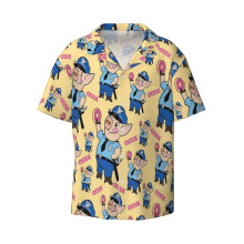 (Police Pig Oink Oink Pattern_6370) Men's Hawaiian Shirts Cuban Collar Vintage Bowling Short Sleeve Button Down Beach Shirt Casual Summer Vacation Wear Retro Tee