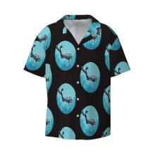 (Scuba Diving_3717) Men's Hawaiian Shirts Cuban Collar Vintage Bowling Short Sleeve Button Down Beach Shirt Casual Summer Vacation Wear Retro Tee