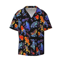 (Poison Dart Frogs - Dark_22014) Men's Hawaiian Shirts Cuban Collar Vintage Bowling Short Sleeve Button Down Beach Shirt Casual Summer Vacation Wear Retro Tee