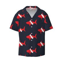(Scuba Diving (Shark)_6257) Men's Hawaiian Shirts Cuban Collar Vintage Bowling Short Sleeve Button Down Beach Shirt Casual Summer Vacation Wear Retro Tee