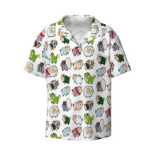 (Poogie Party_9967) Men's Hawaiian Shirts Cuban Collar Vintage Bowling Short Sleeve Button Down Beach Shirt Casual Summer Vacation Wear Retro Tee