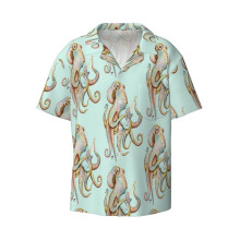 (POLAH - The Axe Wielding Octopus (on Aqua)_5887) Men's Hawaiian Shirts Cuban Collar Vintage Bowling Short Sleeve Button Down Beach Shirt Casual Summer Vacation Wear Retro Tee