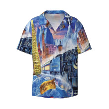 (Polar Express Christmas Holiday_11452) Men's Hawaiian Shirts Cuban Collar Vintage Bowling Short Sleeve Button Down Beach Shirt Casual Summer Vacation Wear Retro Tee