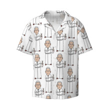(Pope Francis_6966) Men's Hawaiian Shirts Cuban Collar Vintage Bowling Short Sleeve Button Down Beach Shirt Casual Summer Vacation Wear Retro Tee