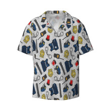 (Police Gear - Light Gray_11201) Men's Hawaiian Shirts Cuban Collar Vintage Bowling Short Sleeve Button Down Beach Shirt Casual Summer Vacation Wear Retro Tee