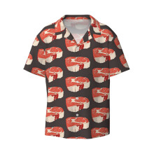 (Steak Illustration_7062) Men's Hawaiian Shirts Cuban Collar Vintage Bowling Short Sleeve Button Down Beach Shirt Casual Summer Vacation Wear Retro Tee