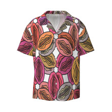 (Vulva Colorful Pattern_4236) Men's Hawaiian Shirts Cuban Collar Vintage Bowling Short Sleeve Button Down Beach Shirt Casual Summer Vacation Wear Retro Tee