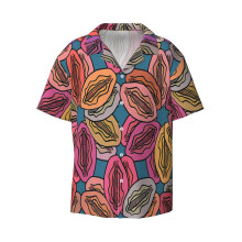 (Vulva Colorful Blue Pattern_12041) Men's Hawaiian Shirts Cuban Collar Vintage Bowling Short Sleeve Button Down Beach Shirt Casual Summer Vacation Wear Retro Tee