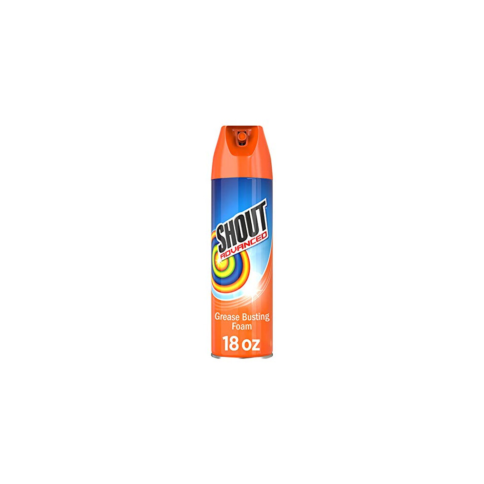 Shout Advanced Grease Busting Foam, Laundry Stain Remover for Oil and Grease Stains; Works on motor oil, bike grease, cooking oil, and more! 18oz Can