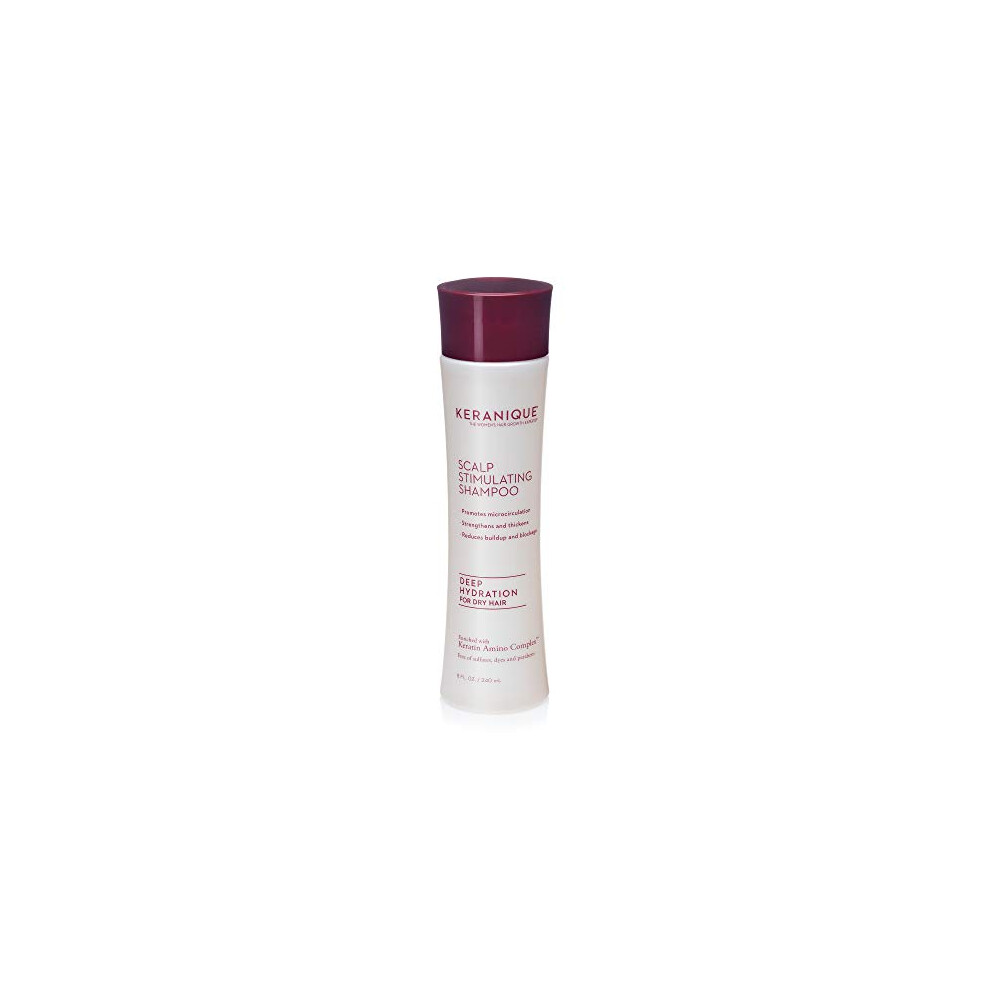 Keranique Deep Hydration Scalp Stimulating Shampoo For Thinning Hair, Free Of Sulfate, Dye, And Parabens, Keratin Amino Complex, 8 Fl Oz