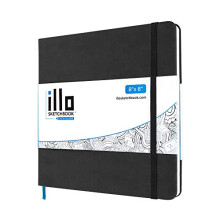 illo Sketchbook 8 x 8 Vierkante Hardcover, (112lb/180gsm) Zwaar Papier, Lintmarker, Achterzak