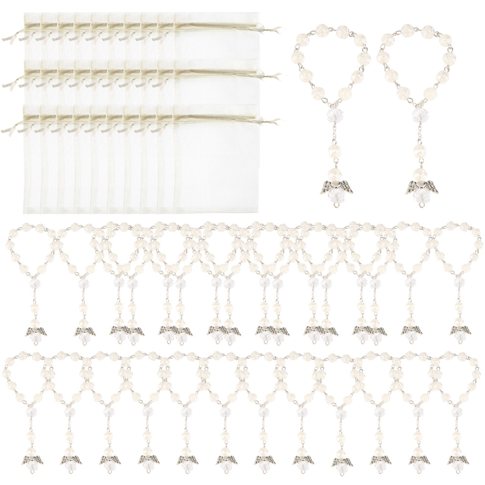 30 Pcs Baptism Acrylic Rosary Beads Mini Rosaries Angel With Organza Bags For The First Communion Favors Spactz