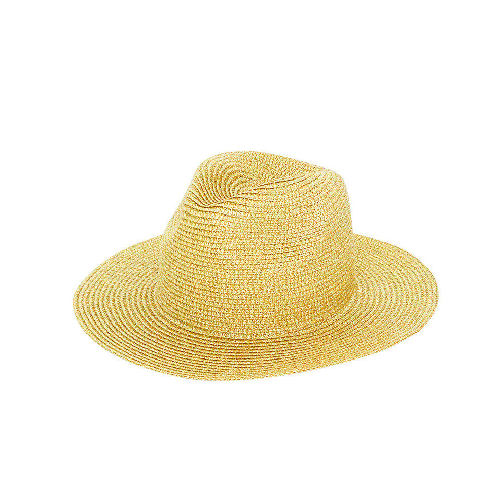 (Gold) Colored Plain Straw Hat Outdoor Wide Brim Sun Hats Uv Outings Protection Casual