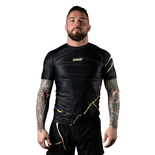 (X-Large) Scramble Kintsugi Short Sleeve Rash Guard - Black