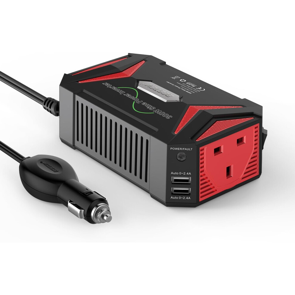Bestek 300W Pure Sine Wave Power Inverter 12V To 240V 230V With 4.8A Dual Smart Usb Ports Car Adapter Charge Your Laptop Ipad Iphone Tablet Consoles 90609350