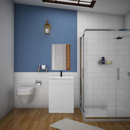 500mm White Ceramic Bathroom Vanity Unit | Compact for Small Spaces | 2 Soft-Close Doors | Matte White 2