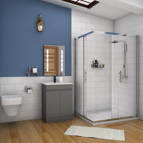 600mm Matte Grey Bathroom Vanity Unit with Extra-Deep Ceramic Basin | 2 Soft-Close Doors | Freestanding 2