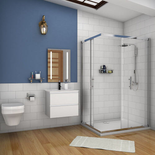 600mm Modern Storage Vanity Unit Ceramic Basin Wall Hung with 2 Soft Closing Drawers Matte White 2