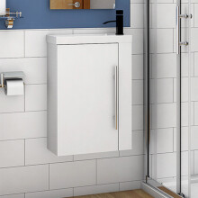 Cloakroom Bathroom Vanity Unit Wall Hung Compact White Basin Door Unit 445