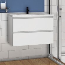 800mm Bathroom Wall Mounted Vanity Unit Sink Cabinet Resin Basin,2 Soft Drawers,Gloss White