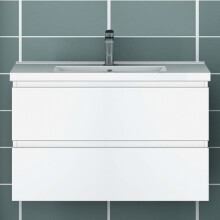 800mm Bathroom Wall Mounted Vanity Unit Sink Cabinet Ceramic Basin,2 Soft Drawers,Gloss White
