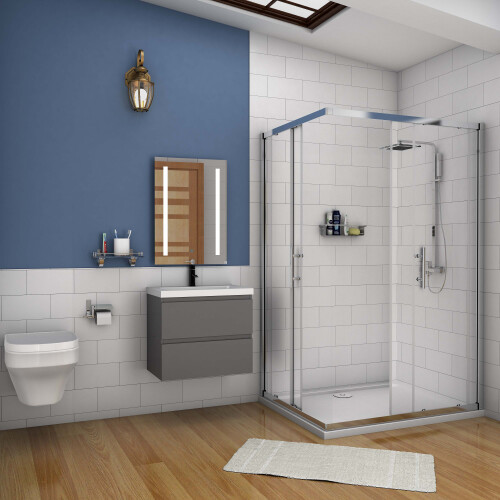 800mm Bathroom Wall Mounted Vanity Unit Sink Cabinet Ceramic Basin,2 Soft Drawers,Gloss Grey 2