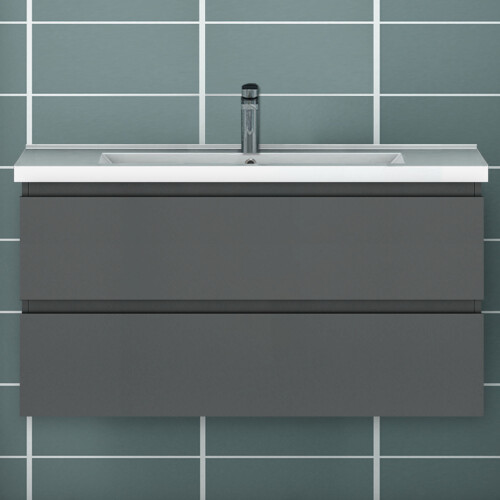 1000mm Bathroom Wall Mounted Vanity Unit Sink Cabinet Basin,2 Soft Drawers,Gloss Grey
