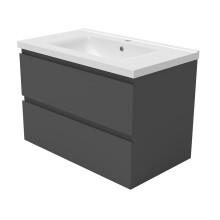 800mm Bathroom Wall Mounted Vanity Unit Sink Cabinet Ceramic Basin,2 Soft Drawers,Gloss Grey