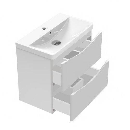 600mm Gloss White Wall Hung Bathroom Vanity Unit with 2 Drawers & Basin | Space-Saving Modern Design | Soft-Close | Handleless 1
