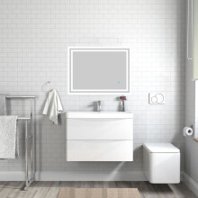 800mm Gloss White Wall Hung Bathroom Vanity Unit with 2 Drawers & Basin | Wide Modern Design | Soft-Close | Handleless