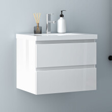 600mm White Vanity Unit with Thick Ceramic Basin Sink Bathroom Furniture Wall Hung Gloss