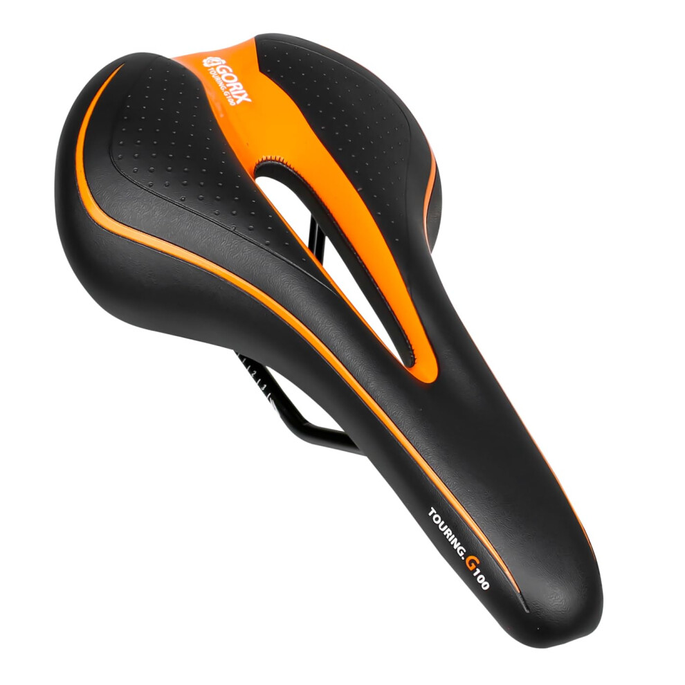 GORIX Bike Saddle Seat Comfortable Cushion with Rail Mountain Road Bicycle for Men and Women (GX-C19) (Black?Orange)