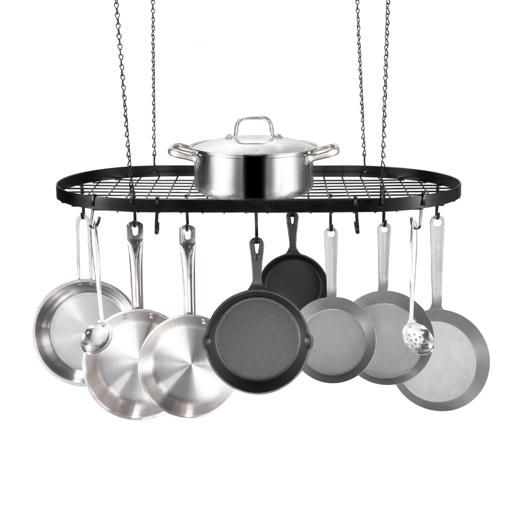 VEVOR Hanging Pot Rack, 32 inch Ceiling Mount with 12 S Hooks, 80 lbs Loading Weight, Ideal for Home, Restaurant, Kitchen Cookware & Utensils