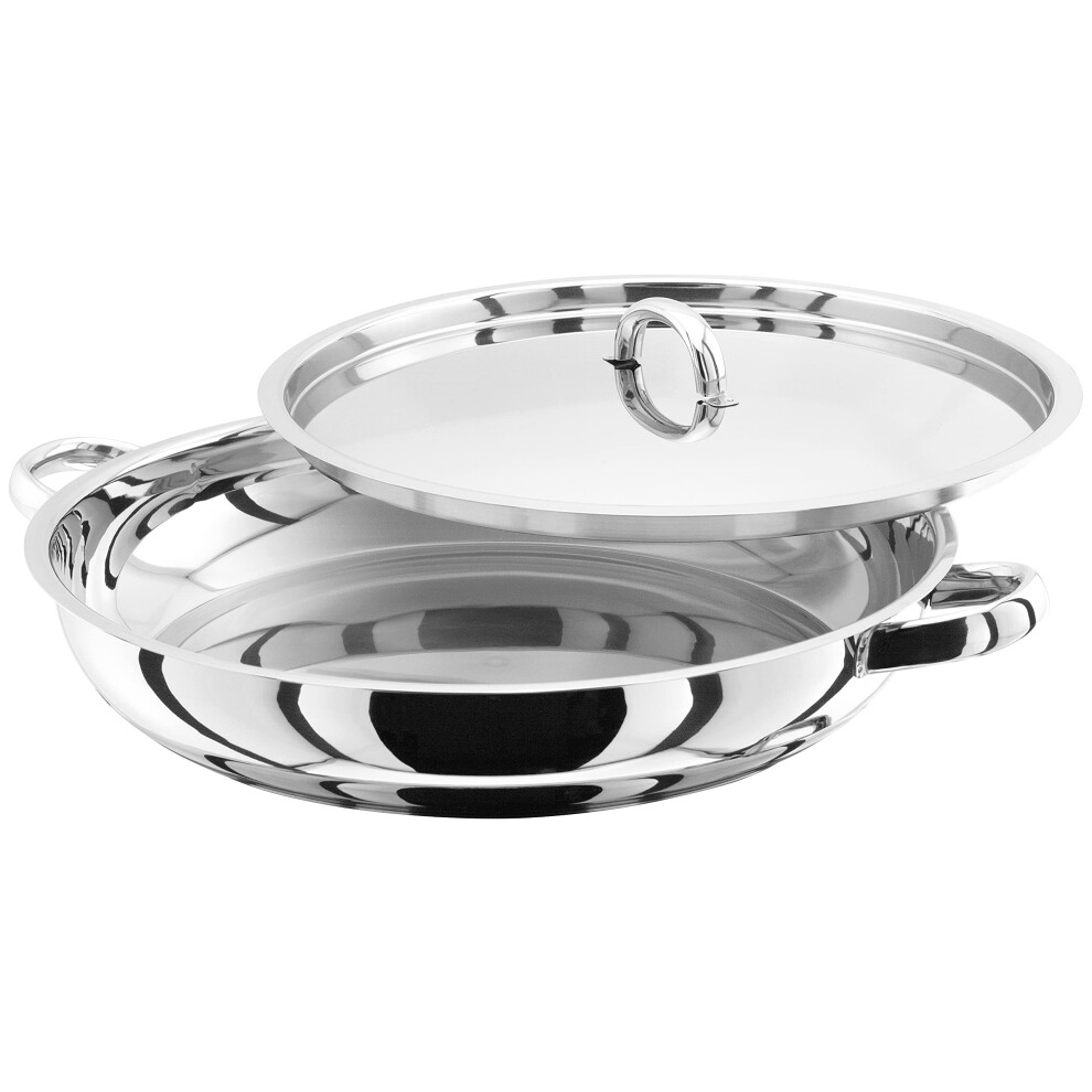 Judge Speciality Cookware JA71 Large Stainless Steel Paella Pan and Lid 30cm Induction Ready. Oven Safe - 25 Year Guarantee