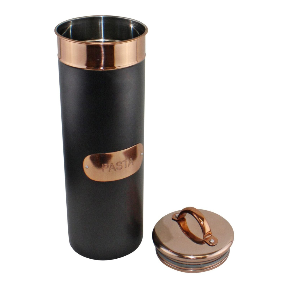 Black And Copper Kitchen Pasta Storage Canister Tin ~ Gorgeous Metal Spaghetti Jar