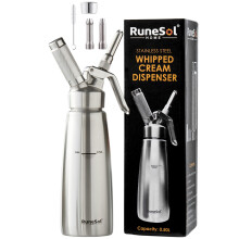 Runesol Professional Stainless Steel Whipped Cream Dispenser 500ml, Easy Clean Leak Free, 3 Nozzles & Brush, Cream Whippers, Whipping Foam Syphon,