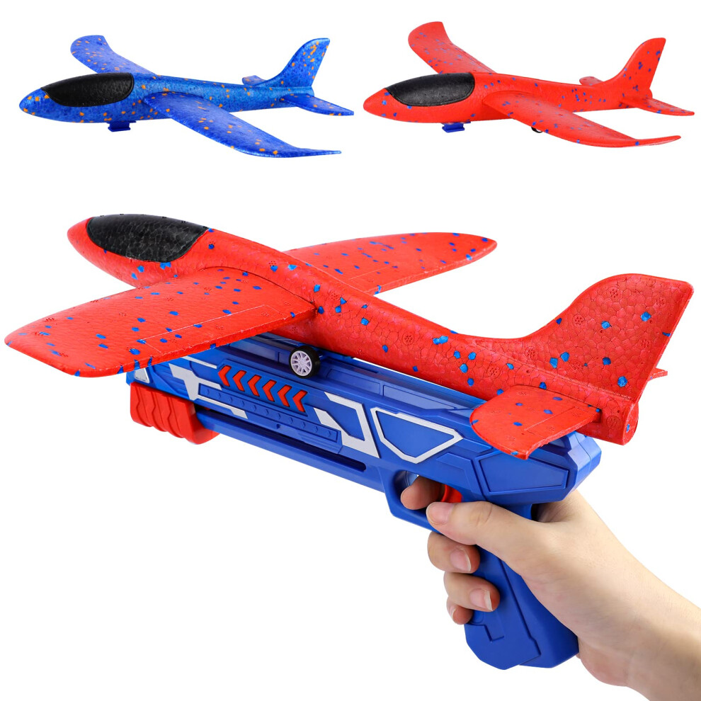 Allaugh Glider Planes Launcher Toy, Airplane Throwing Foam Aeroplanes With Catapult Gun, Outdoor Garden Activities Toys Games Birthday Present Gift For Kids