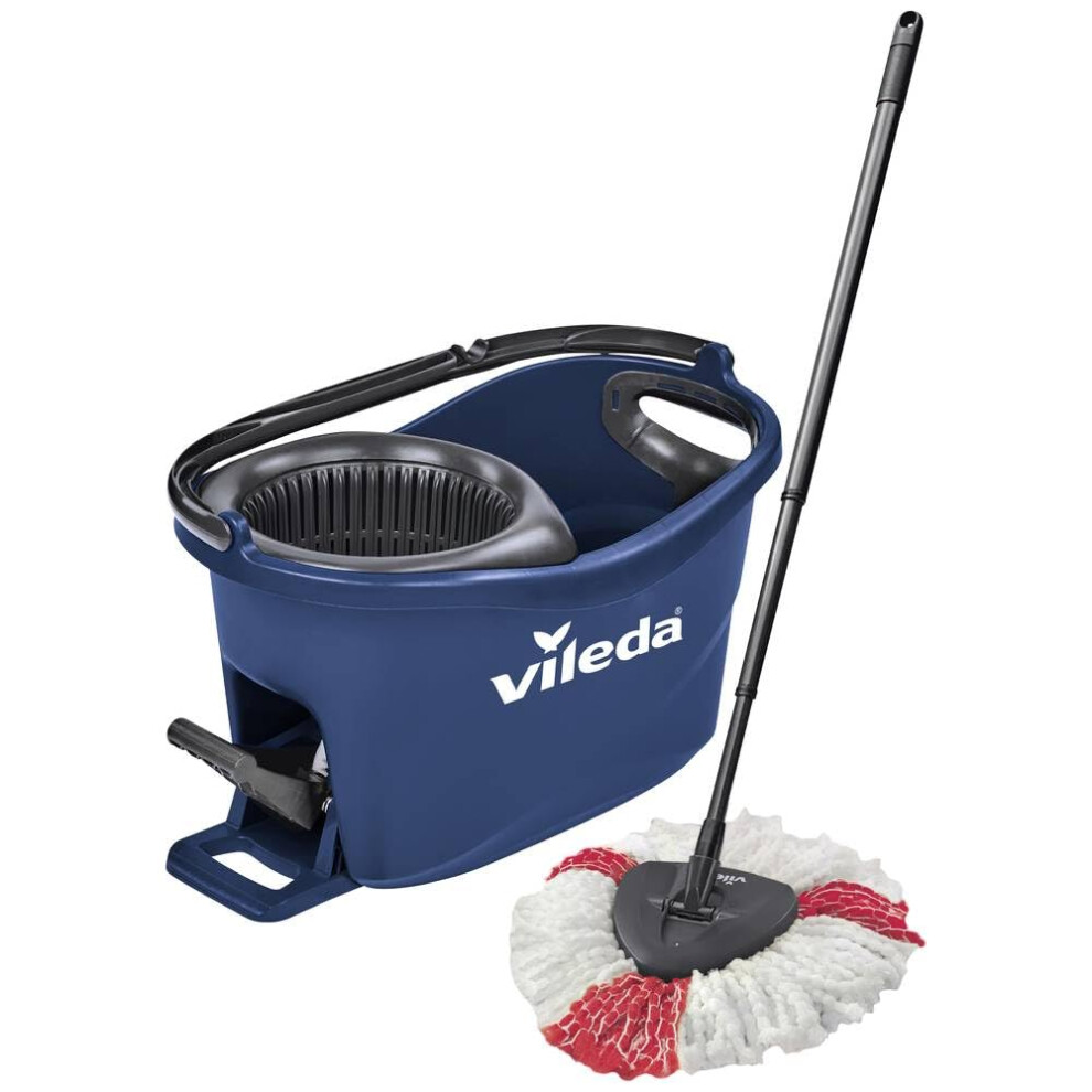 Vileda Turbo EasyWring & Clean Floor Mop Complete Set, Mop and Bucket with Power Spinner, Blue