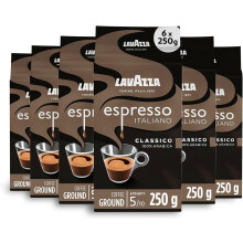 Lavazza, Espresso Italiano Classico, Ground Coffee, 6 Packs of 250g, Ideal for Moka Pot or Filtered Coffee, Sweet & Aromatic Taste, Intensity 5/10,